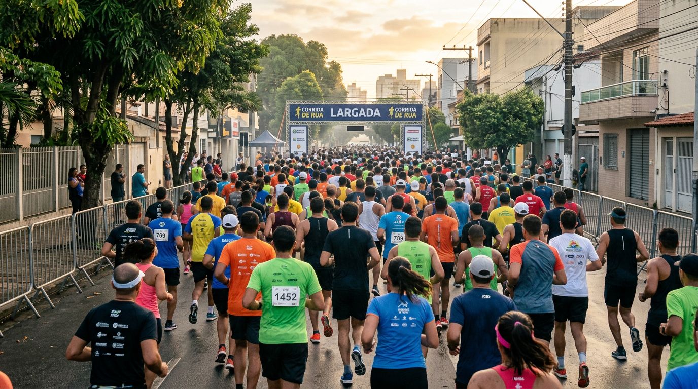 Participantes iniciando a corrida na largada.
